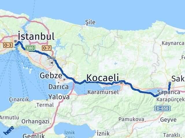 Sakarya Beyoğlu İstanbul Arası Kaç Km - Yol Haritası