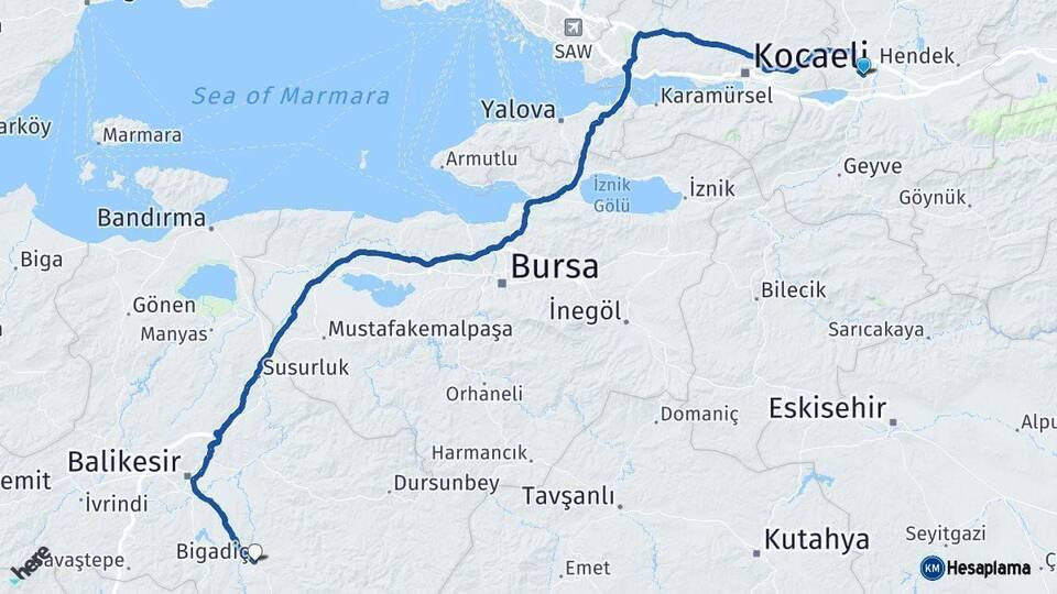 Sakarya Bigadiç Balıkesir Arası Kaç Km - Yol Haritası