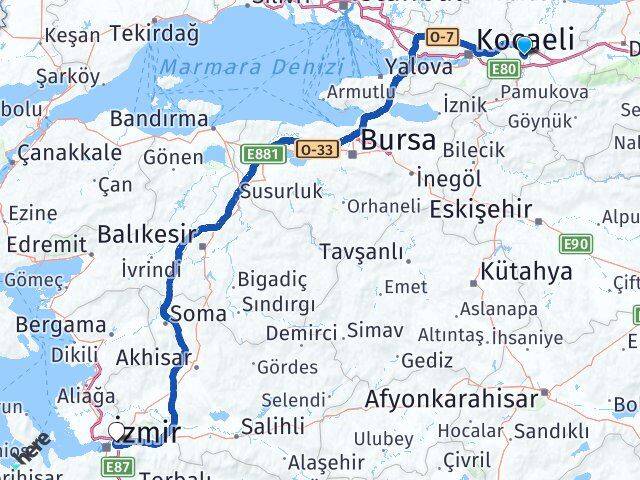 Sakarya Bornova İzmir Arası Kaç Km - Yol Haritası