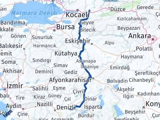 Sakarya Bozkurt Denizli Arası Kaç Km - Yol Haritası