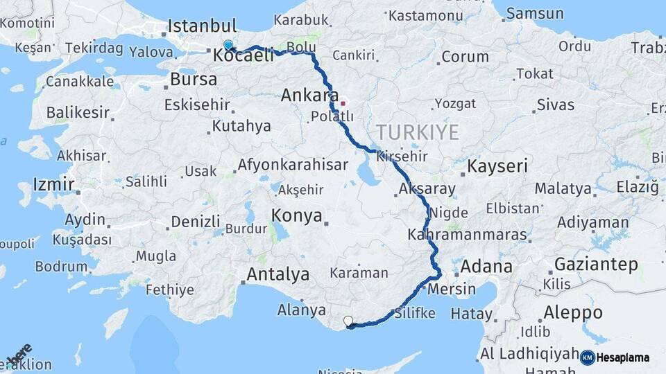 Sakarya Bozyazı Mersin Arası Kaç Km - Yol Haritası