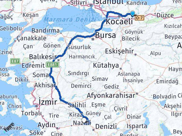 Sakarya Buharkent Aydın Arası Kaç Km - Yol Haritası