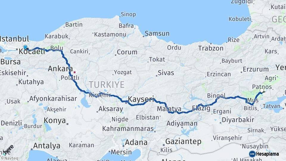 Sakarya Bulanık Muş Arası Kaç Km - Yol Haritası