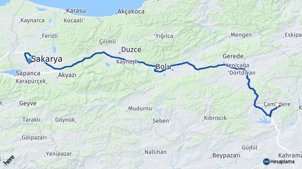 Sakarya Çamlıdere Ankara Arası Kaç Km - Yol Haritası