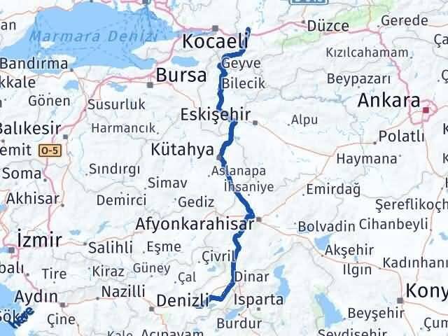 Sakarya Çardak Denizli Arası Kaç Km - Yol Haritası