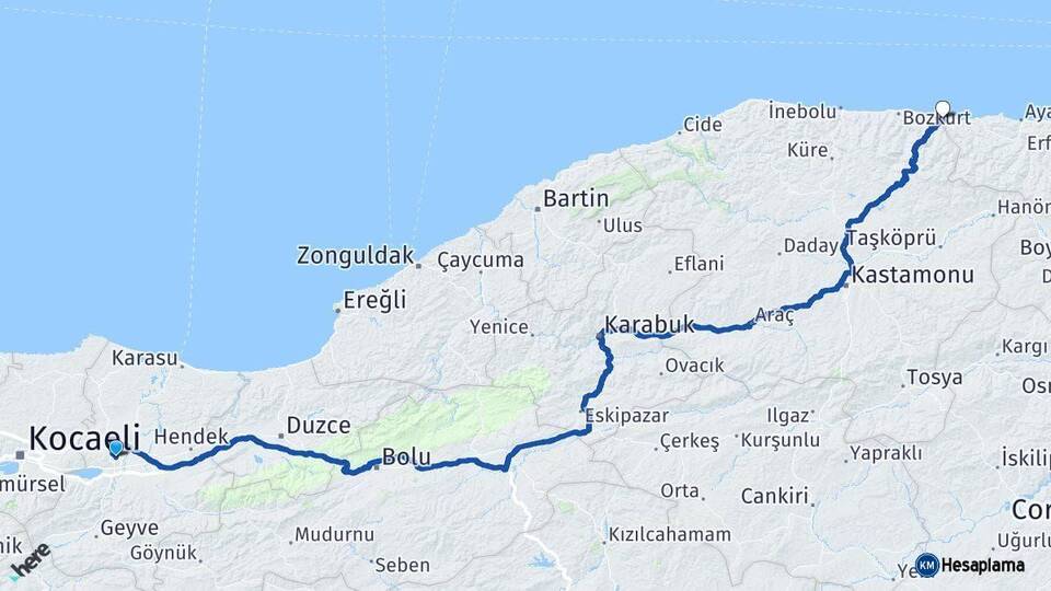 Sakarya Çatalzeytin Kastamonu Arası Kaç Km - Yol Haritası