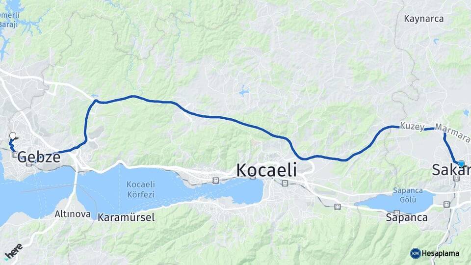 Sakarya Çayırova Kocaeli Arası Kaç Km - Yol Haritası