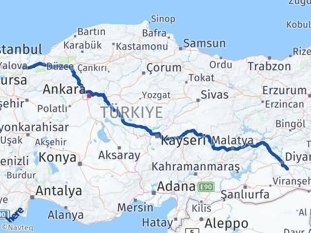 Sakarya Çınar Diyarbakır Arası Kaç Km - Yol Haritası