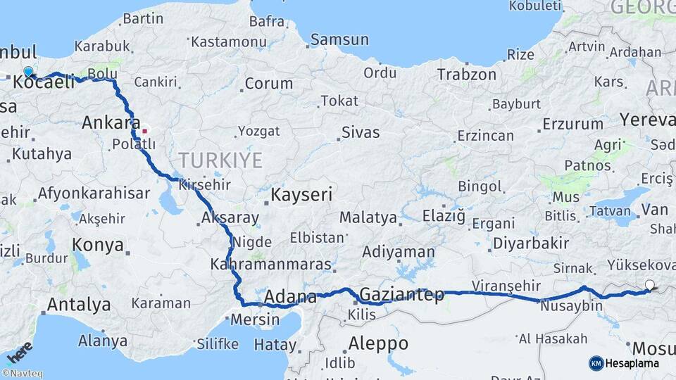 Sakarya Çukurca Hakkari Arası Kaç Km - Yol Haritası