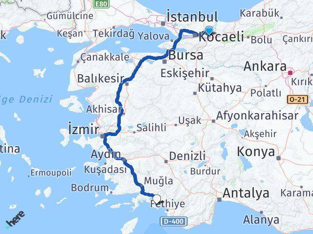 Sakarya Dalaman Muğla Arası Kaç Km - Yol Haritası
