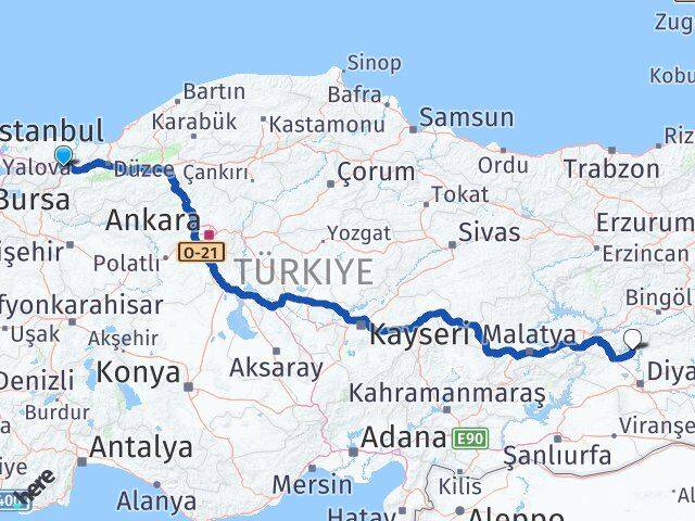 Sakarya Dicle Diyarbakır Arası Kaç Km - Yol Haritası