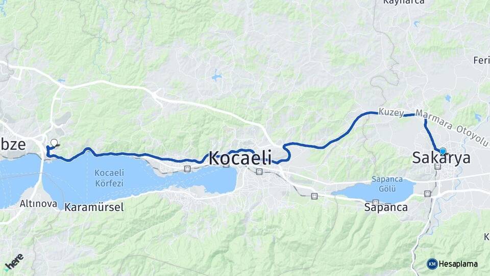 Sakarya Dilovası Kocaeli Arası Kaç Km - Yol Haritası