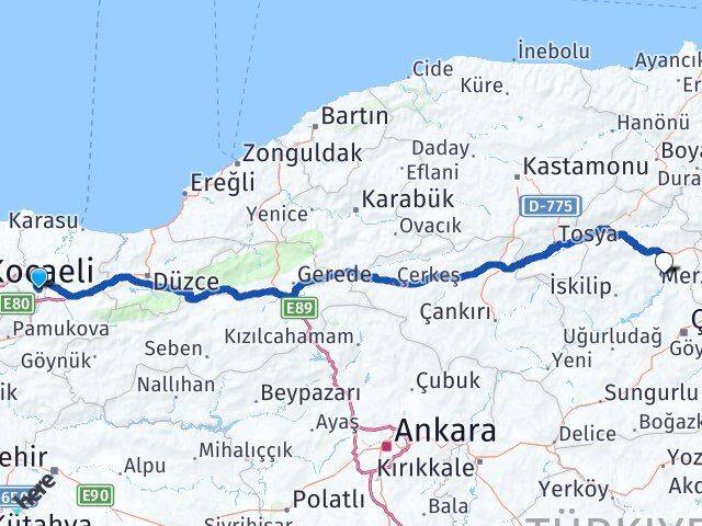 Sakarya Dodurga Çorum Arası Kaç Km - Yol Haritası