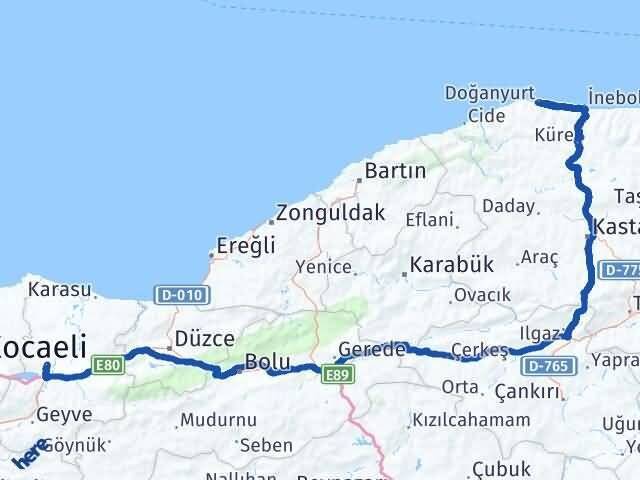 Sakarya Doğanyurt Kastamonu Arası Kaç Km - Yol Haritası