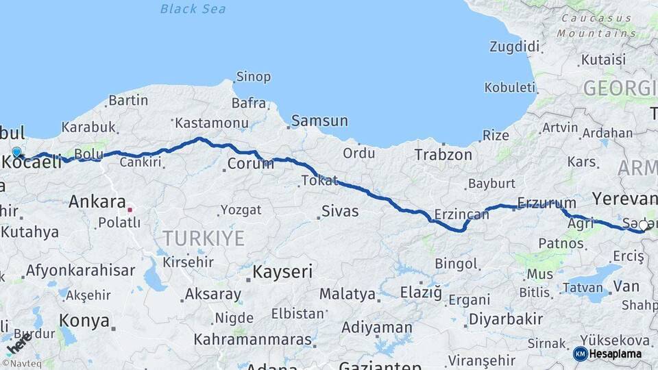 Sakarya Doğubayazıt Ağrı Arası Kaç Km - Yol Haritası