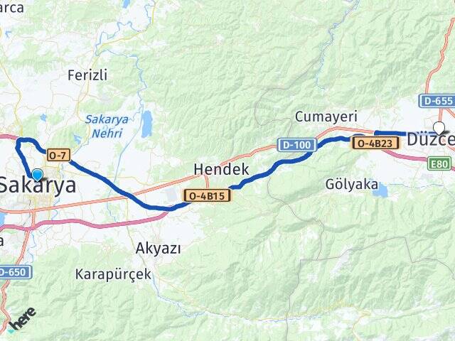 Sakarya Düzce Otogarı Arası Kaç Km - Yol Haritası