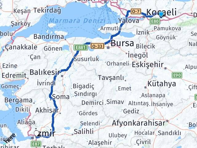 Sakarya Ege Üniversitesi Arası Kaç Km - Yol Haritası