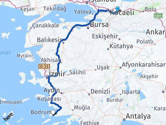 Sakarya Erenler Bodrum Muğla Arası Kaç Km - Yol Haritası