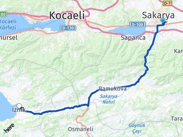 Sakarya Erenler İznik Bursa Arası Kaç Km - Yol Haritası