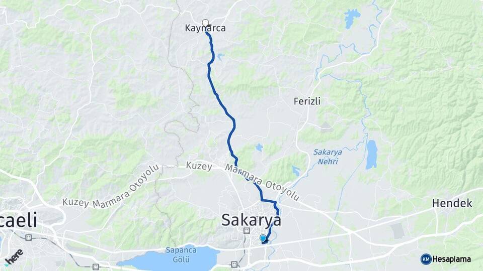 Sakarya Erenler Kaynarca Arası Kaç Km - Yol Haritası