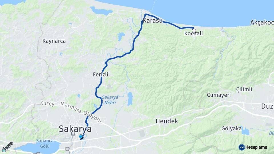 Sakarya Erenler Kocaali Arası Kaç Km - Yol Haritası