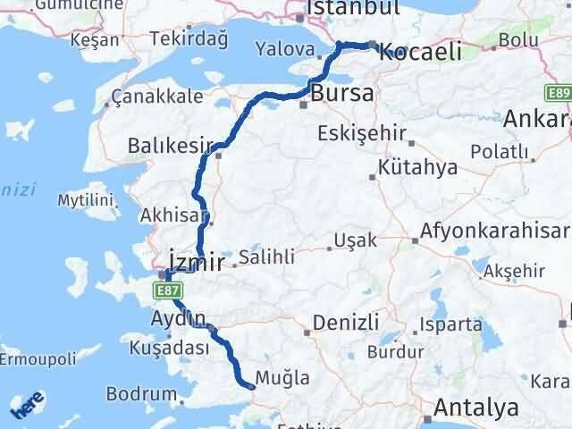 Sakarya Erenler Muğla Arası Kaç Km - Yol Haritası