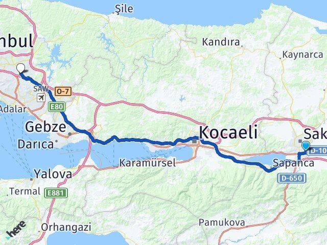 Sakarya Erenler Sancaktepe İstanbul Arası Kaç Km - Yol Haritası