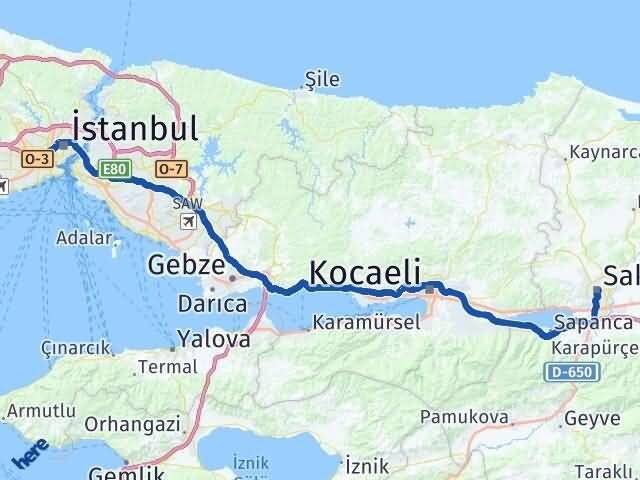 Sakarya Eyüpsultan İstanbul Arası Kaç Km - Yol Haritası