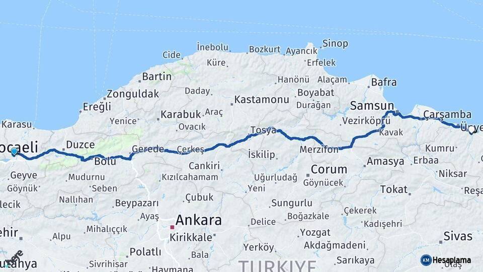 Sakarya Fatsa Ordu Arası Kaç Km - Yol Haritası