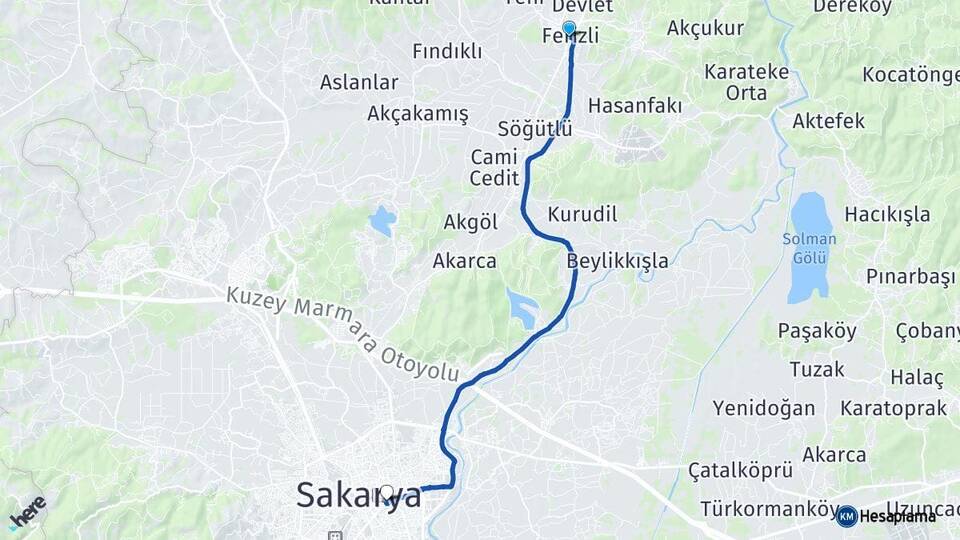 Sakarya Ferizli Adapazarı Arası Kaç Km - Yol Haritası