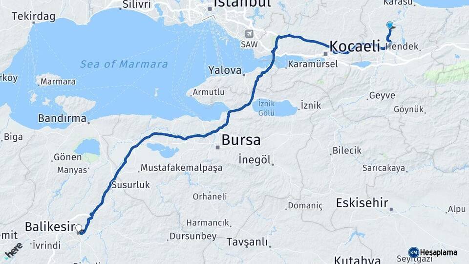Sakarya Ferizli Balıkesir Arası Kaç Km - Yol Haritası