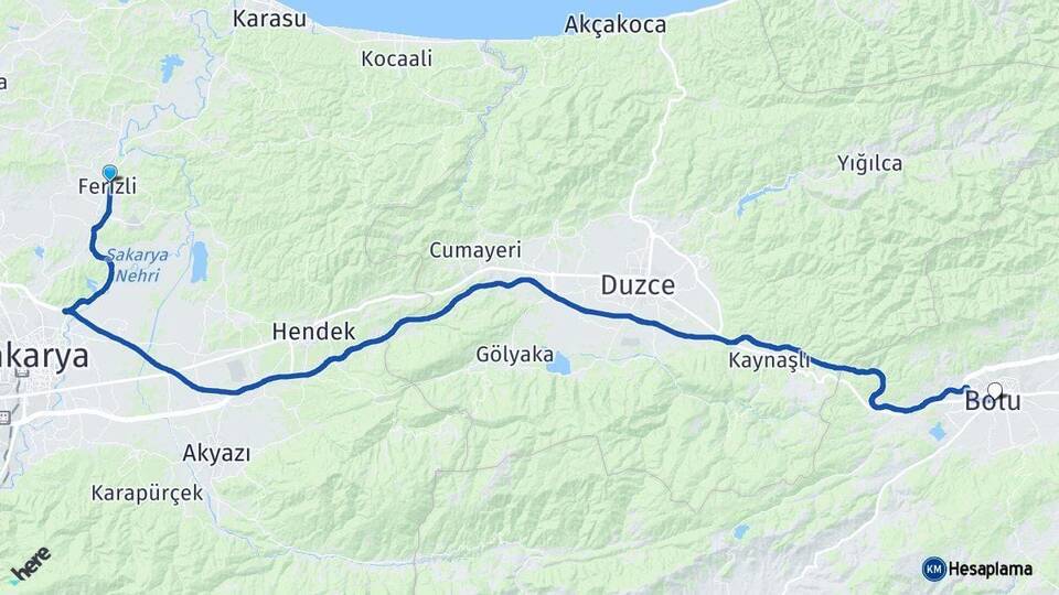 Sakarya Ferizli Bolu Arası Kaç Km - Yol Haritası
