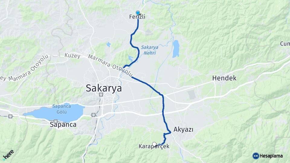 Sakarya Ferizli Karapürçek Arası Kaç Km - Yol Haritası