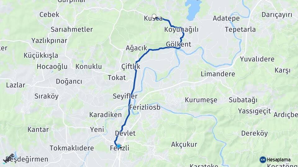 Sakarya Ferizli Kusca Ferizli Arası Kaç Km - Yol Haritası