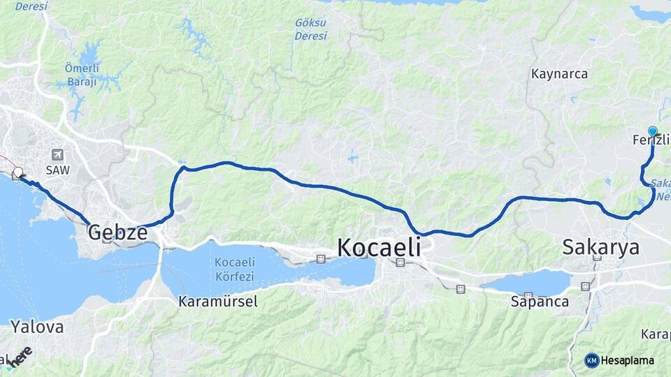 Sakarya Ferizli Pendik İstanbul Arası Kaç Km - Yol Haritası