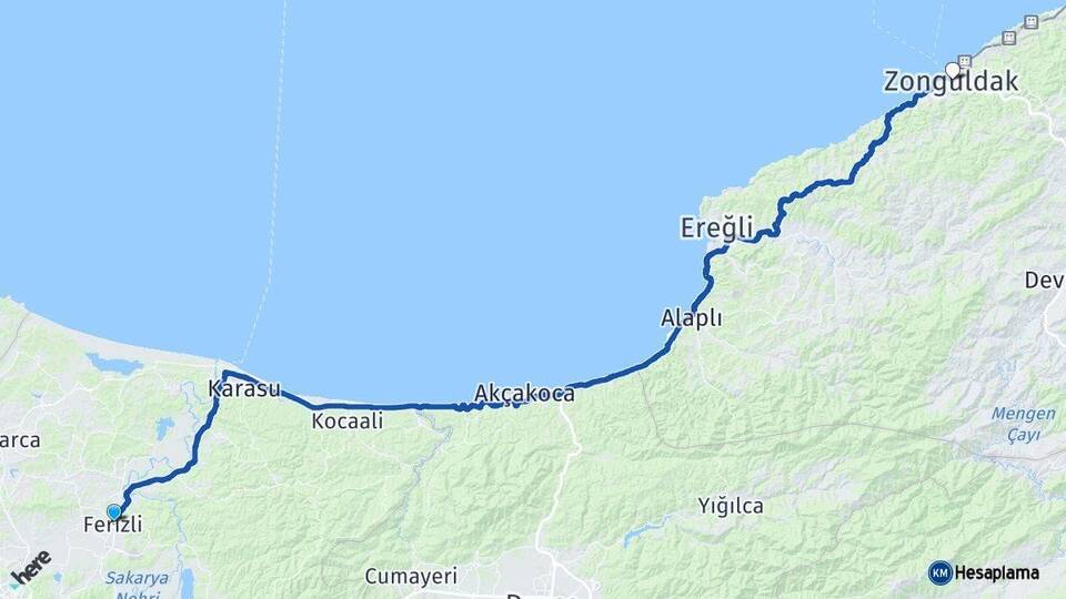 Sakarya Ferizli Zonguldak Arası Kaç Km - Yol Haritası