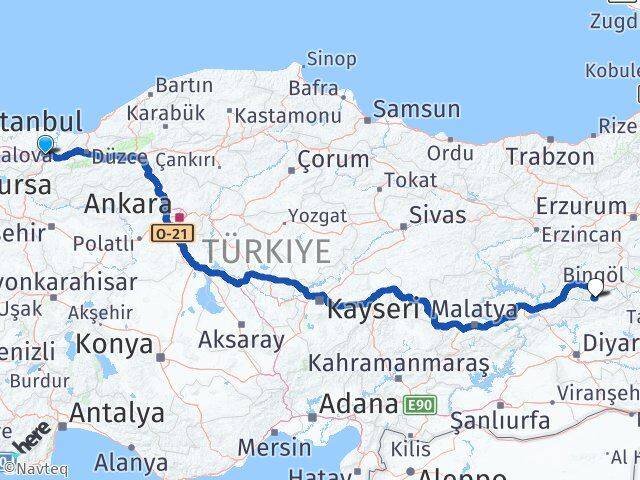 Sakarya Genç Bingöl Arası Kaç Km - Yol Haritası