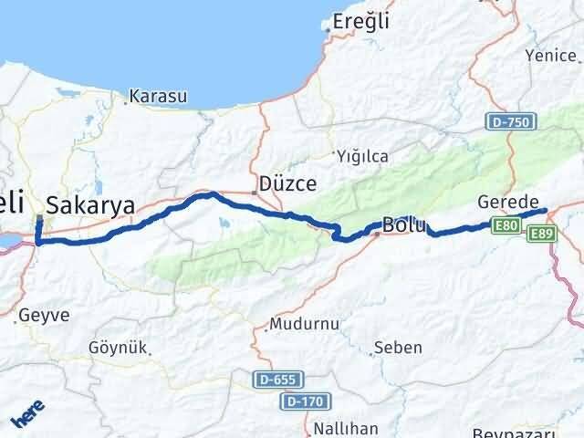 Sakarya Gerede Bolu Arası Kaç Km - Yol Haritası