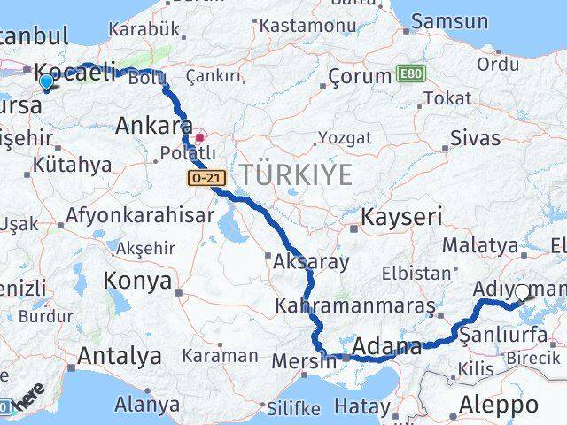 Sakarya Geyve Adıyaman Arası Kaç Km - Yol Haritası