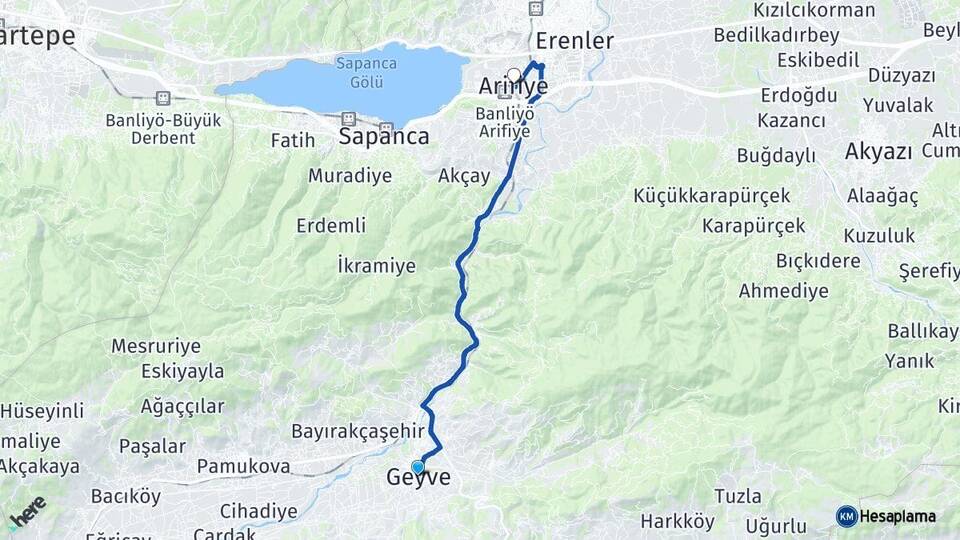 Sakarya Geyve Arifiye Arası Kaç Km - Yol Haritası