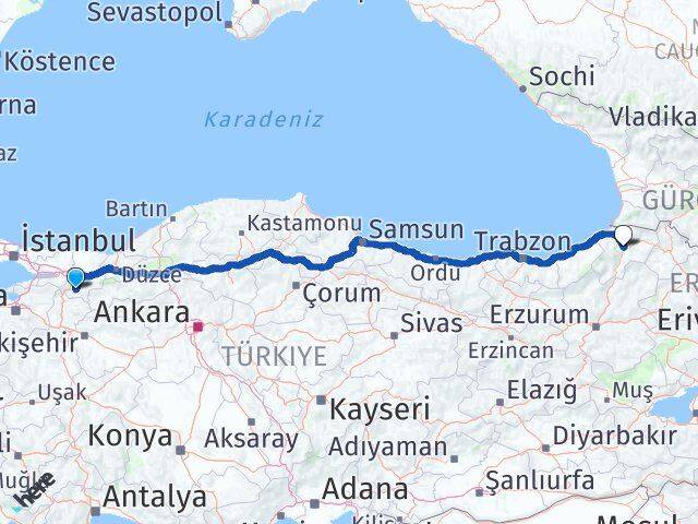Sakarya Geyve Artvin Arası Kaç Km - Yol Haritası