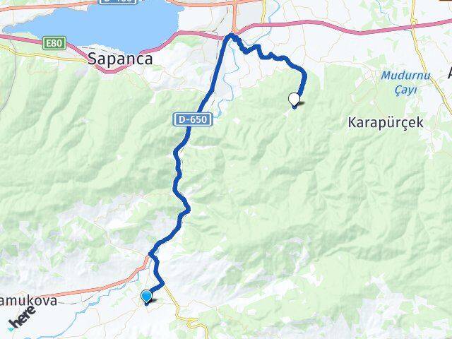 Sakarya Geyve Değirmendere Erenler Arası Kaç Km - Yol Haritası