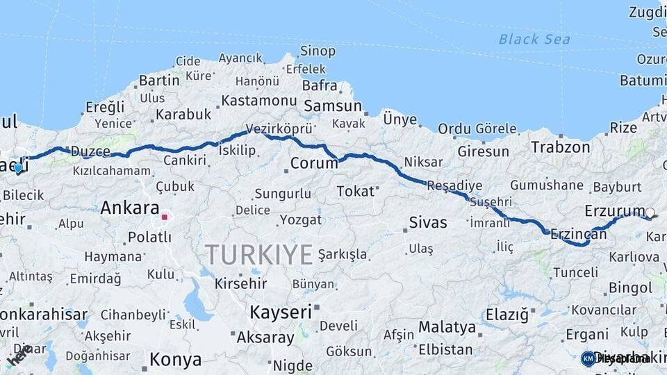 Sakarya Geyve Erzurum Arası Kaç Km - Yol Haritası