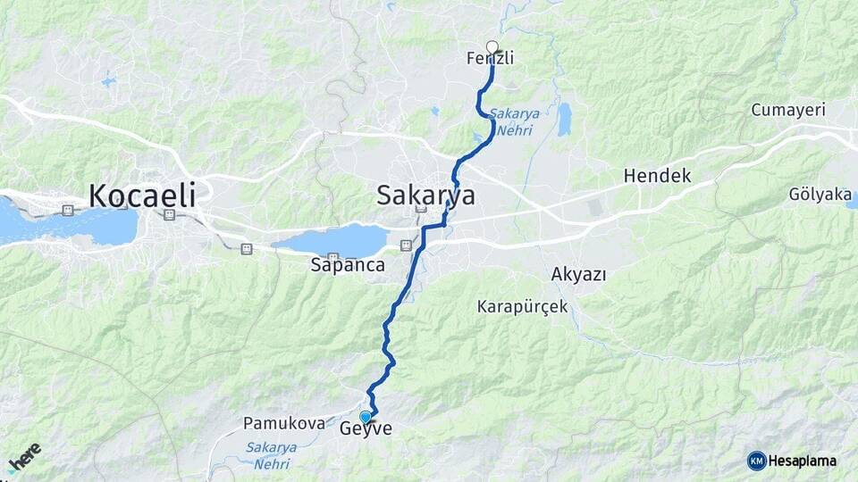 Sakarya Geyve Ferizli Arası Kaç Km - Yol Haritası