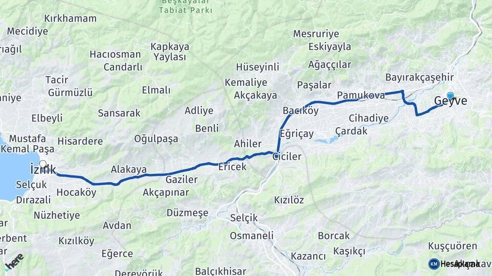 Sakarya Geyve İznik Bursa Arası Kaç Km - Yol Haritası