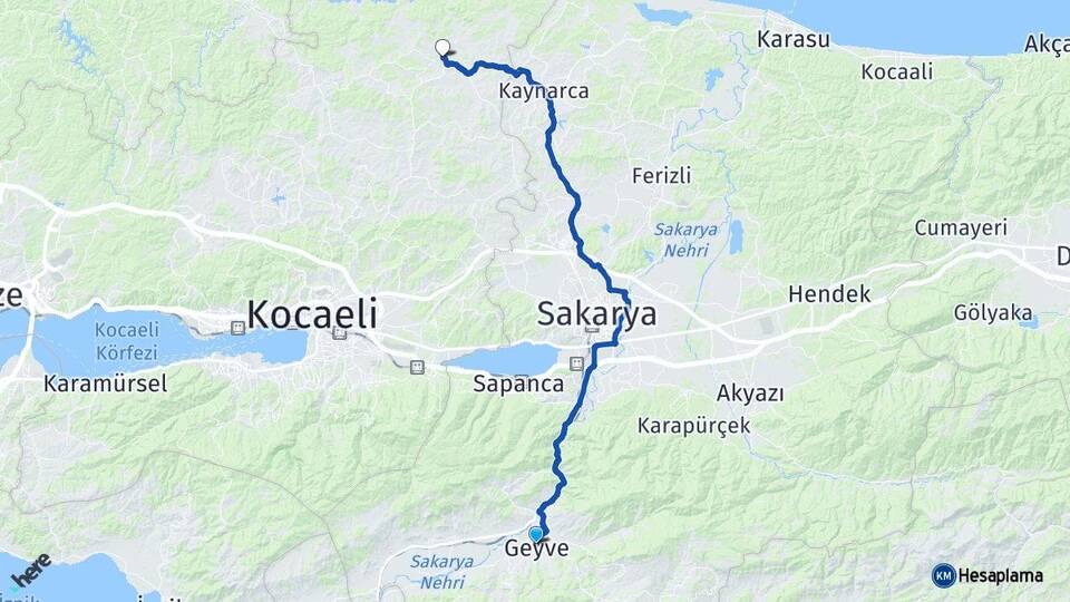 Sakarya Geyve Kandıra Kocaeli Arası Kaç Km - Yol Haritası