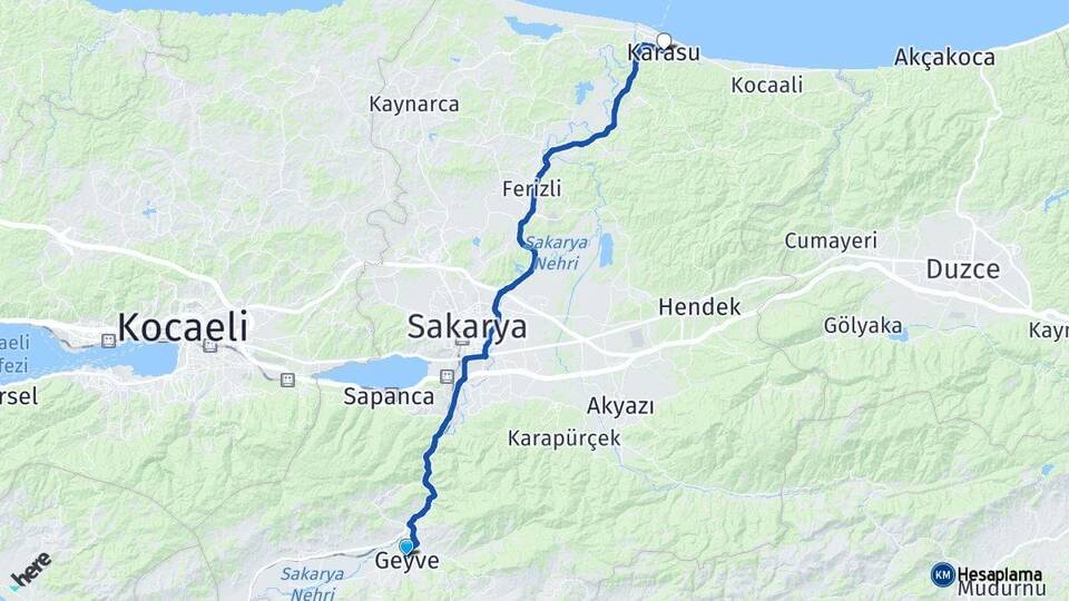 Sakarya Geyve Karasu Arası Kaç Km - Yol Haritası