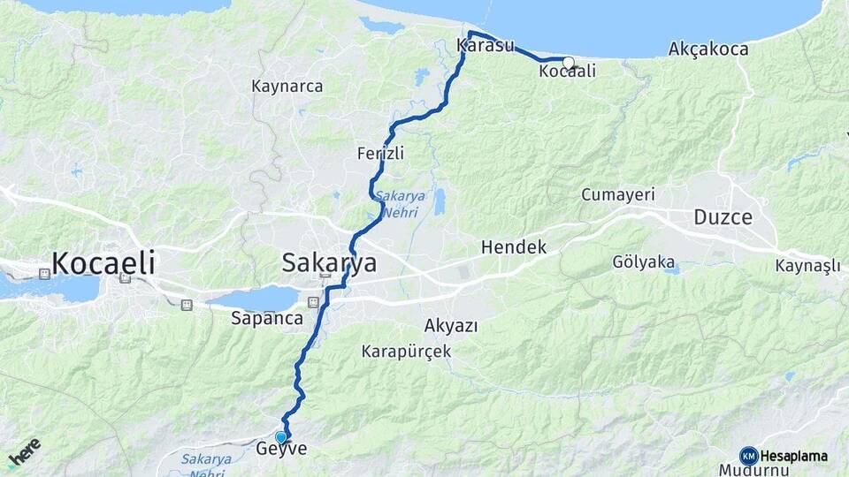 Sakarya Geyve Kocaali Arası Kaç Km - Yol Haritası