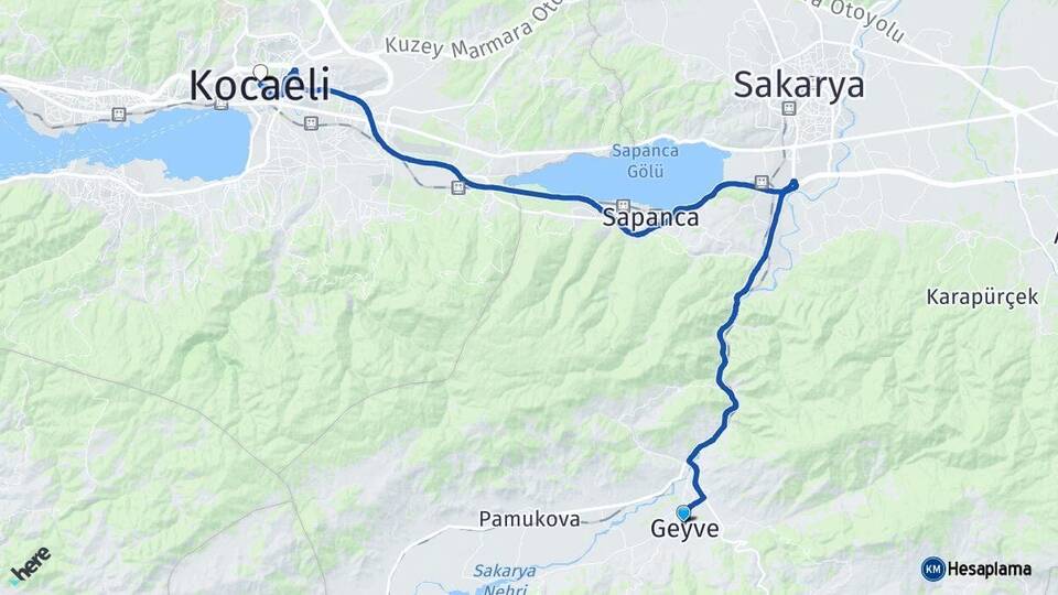 Sakarya Geyve Kocaeli Arası Kaç Km - Yol Haritası