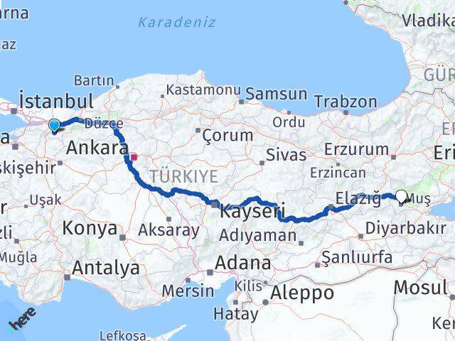 Sakarya Geyve Muş Arası Kaç Km - Yol Haritası